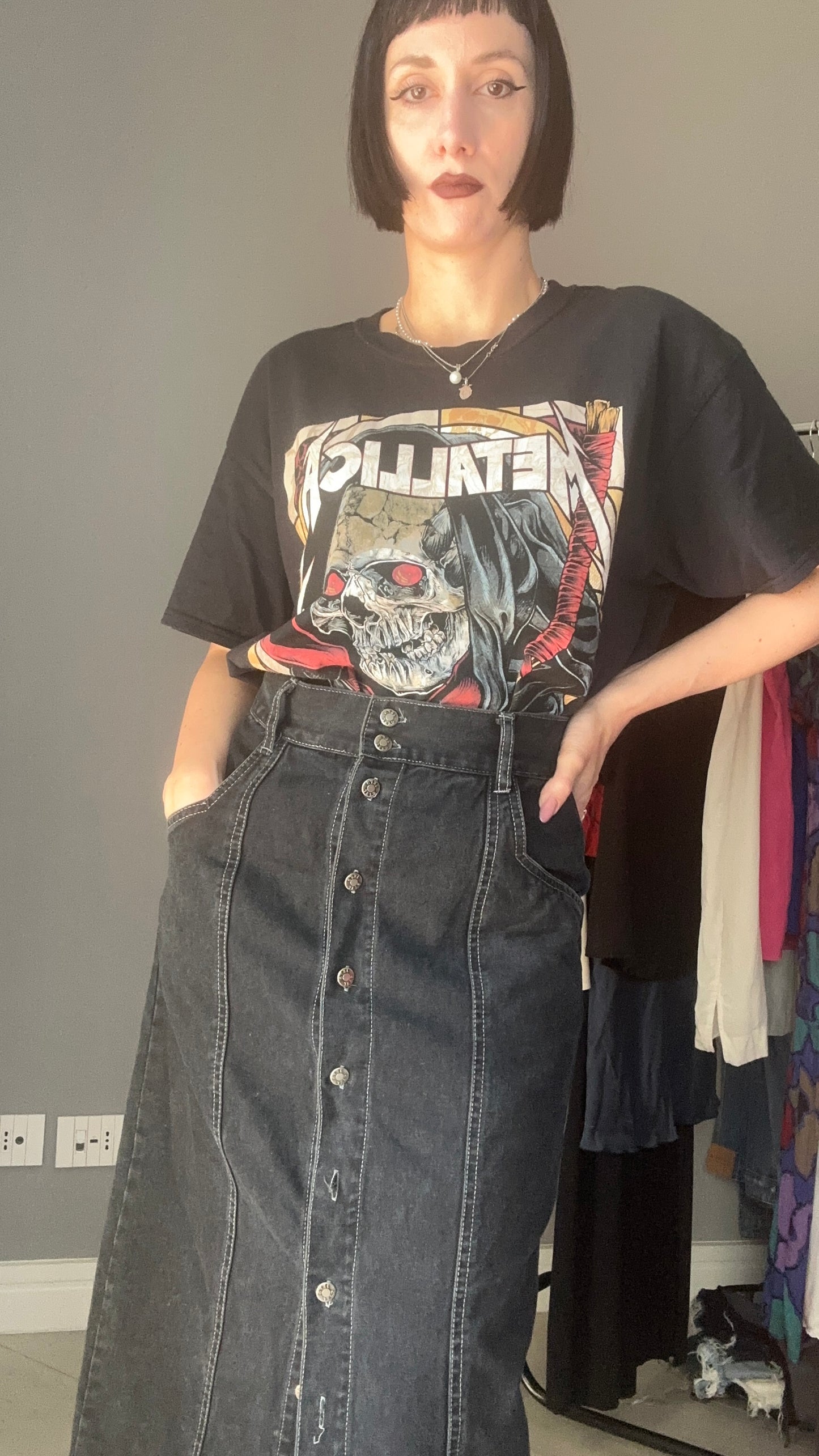 Long denim skirt