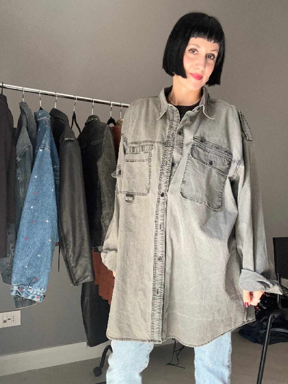 Camicia oversize grigia