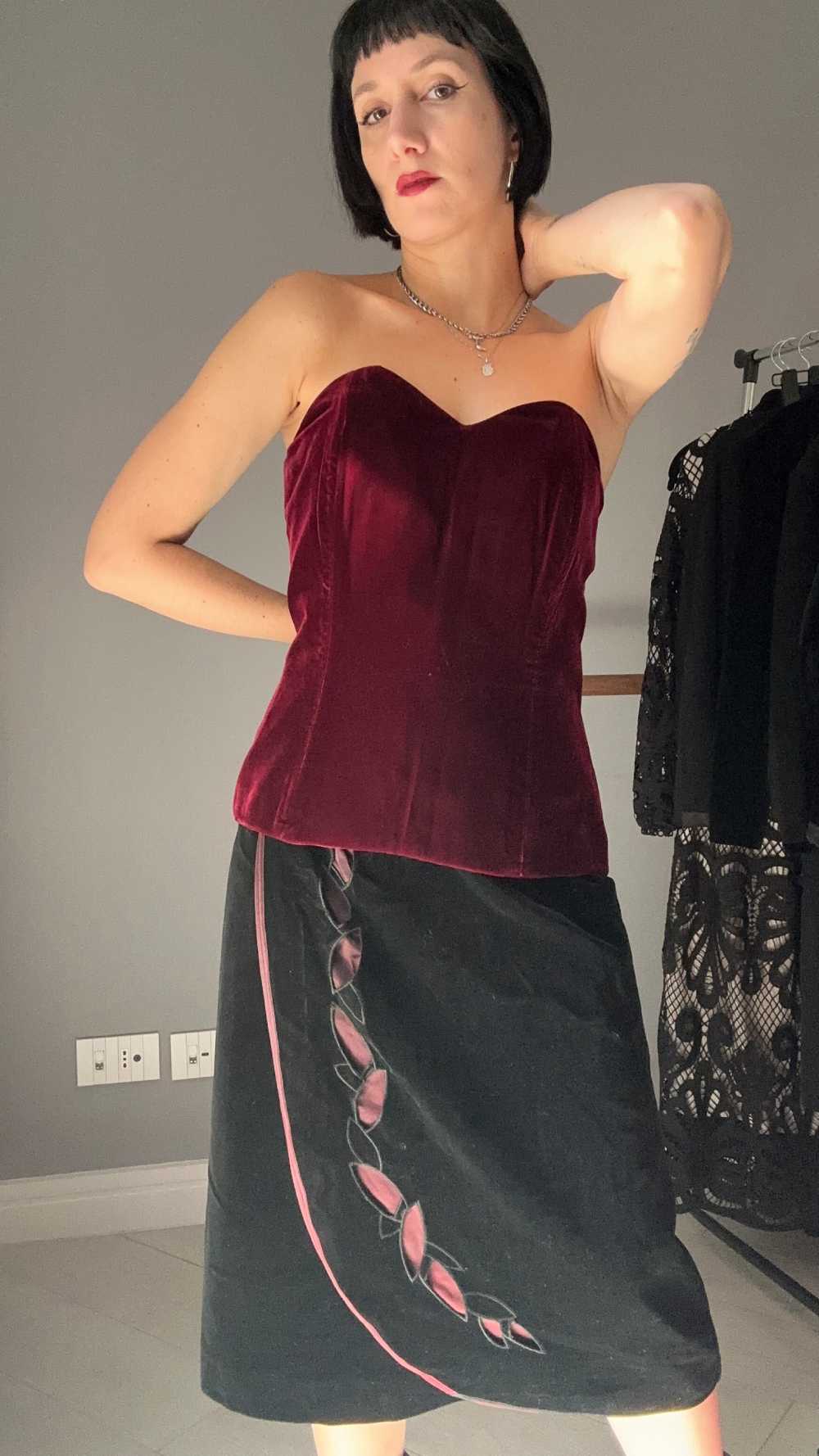 Gonna velluto nera e bordeaux