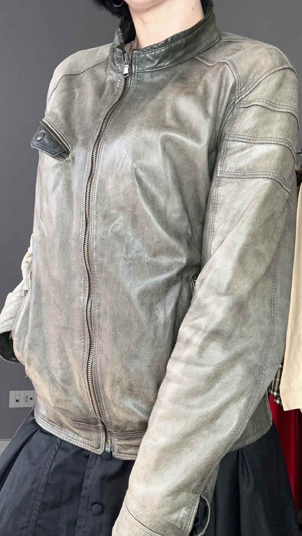 Giubbotto vera pelle beigeverde