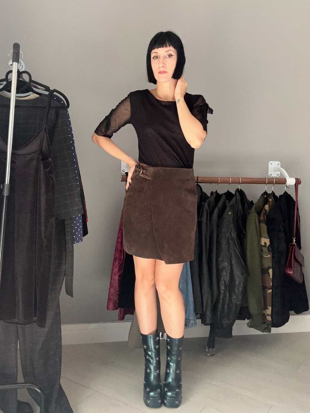 Gonna pelle scamosciata marrone