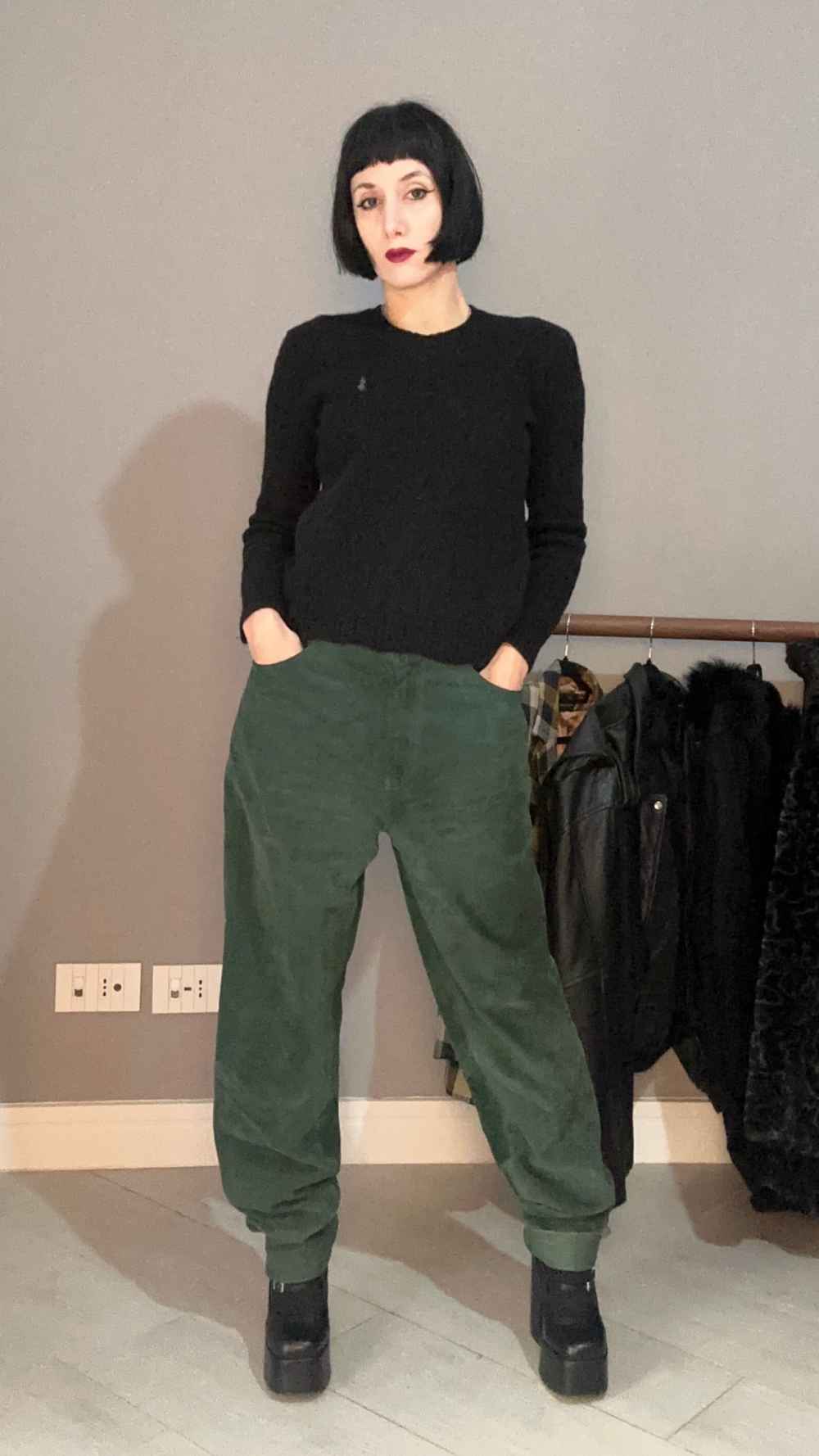 Pantalone vera pelle verde
