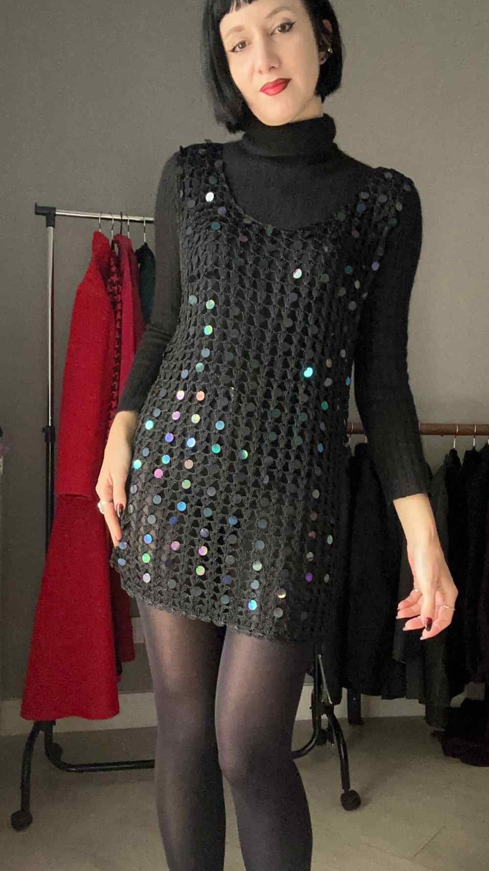 Mini abito rete con paillettes