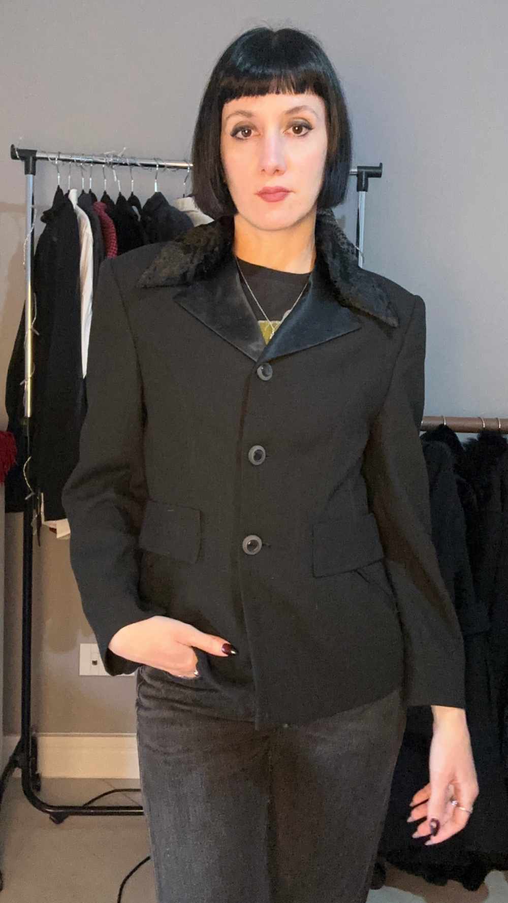 Blazer con collo in pelliccia