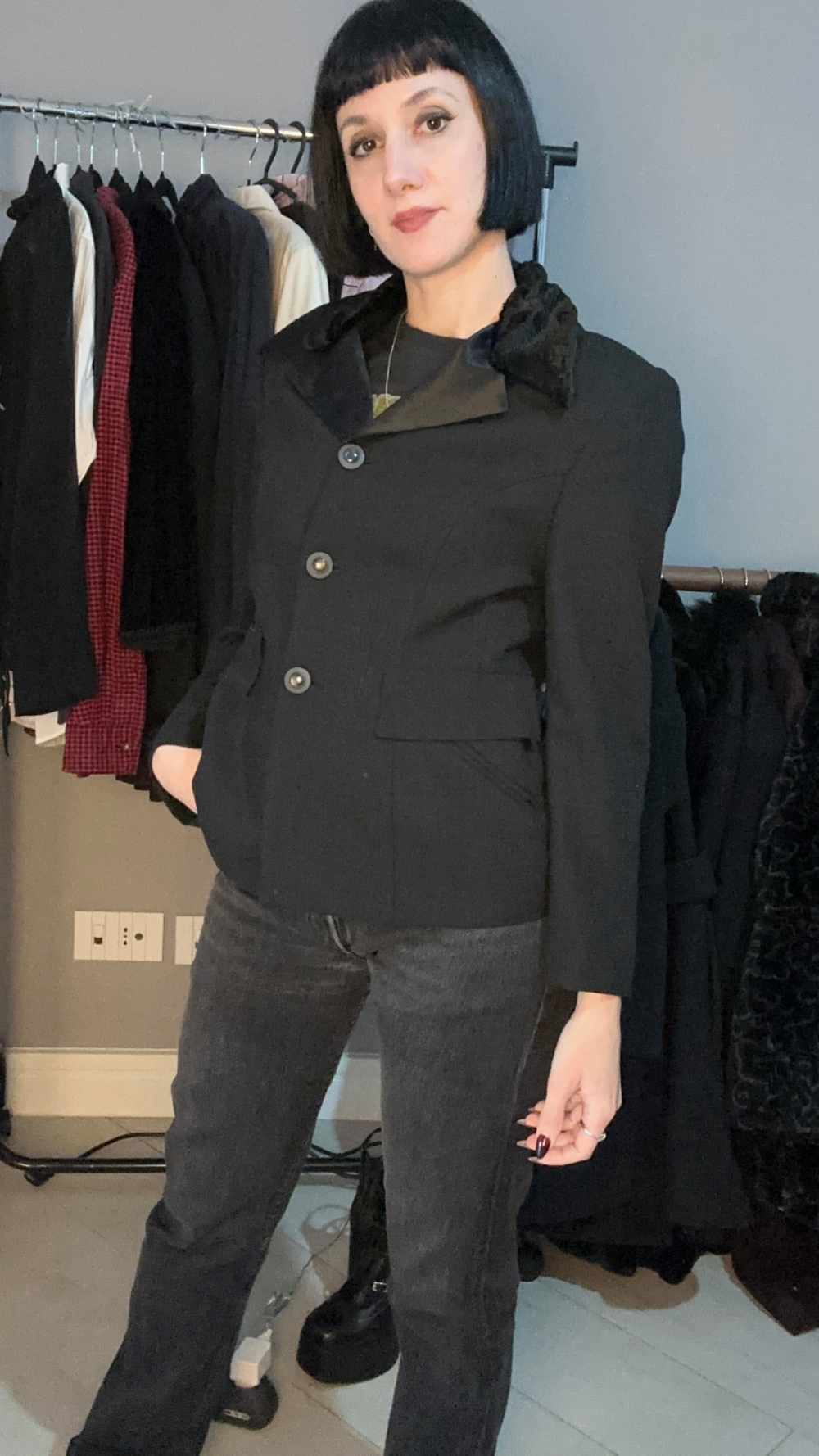 Blazer con collo in pelliccia