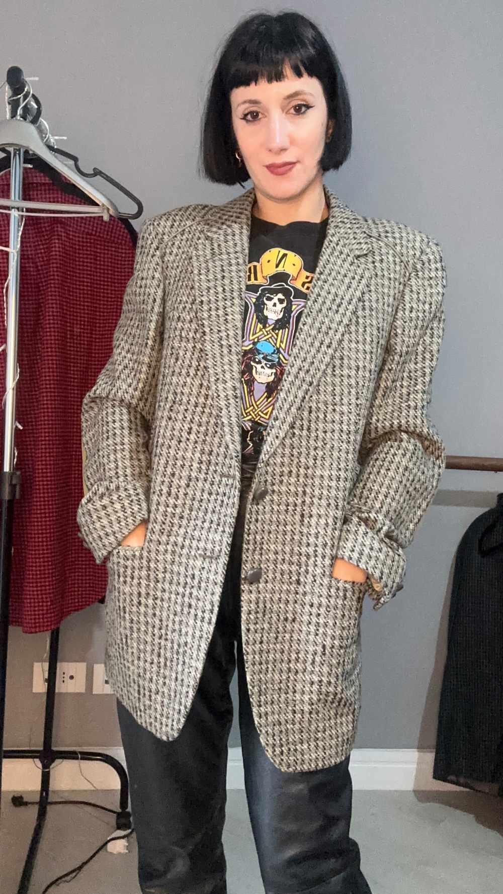 Blazer pied de poule grigio chiaro