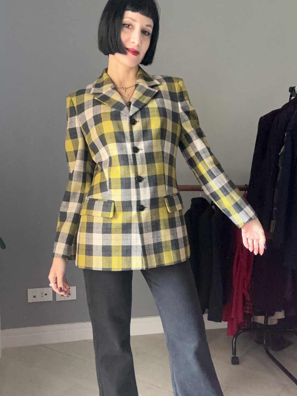 Giacca tartan giallo e grigio