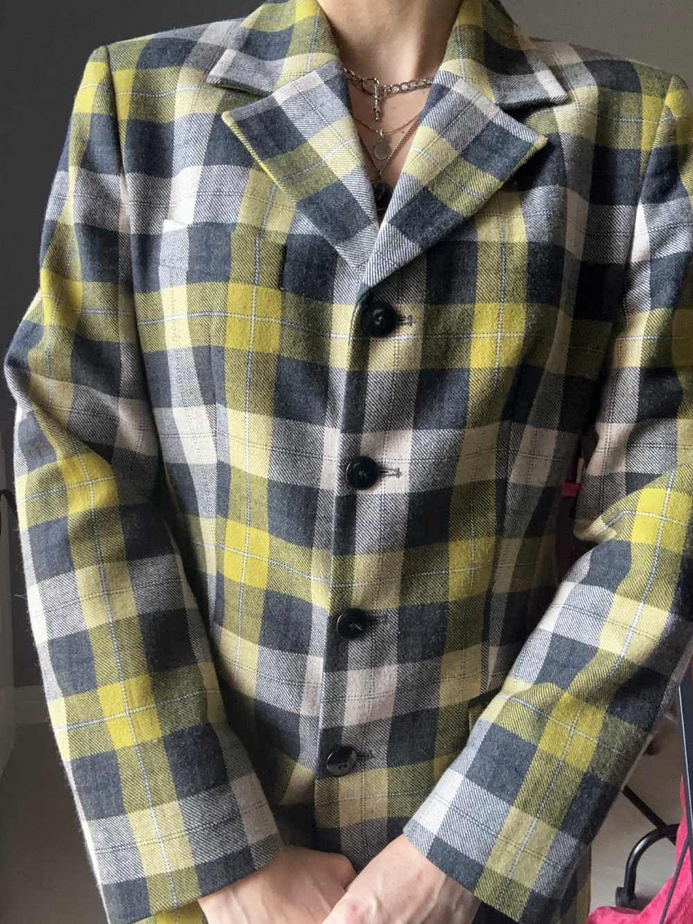 Giacca tartan giallo e grigio