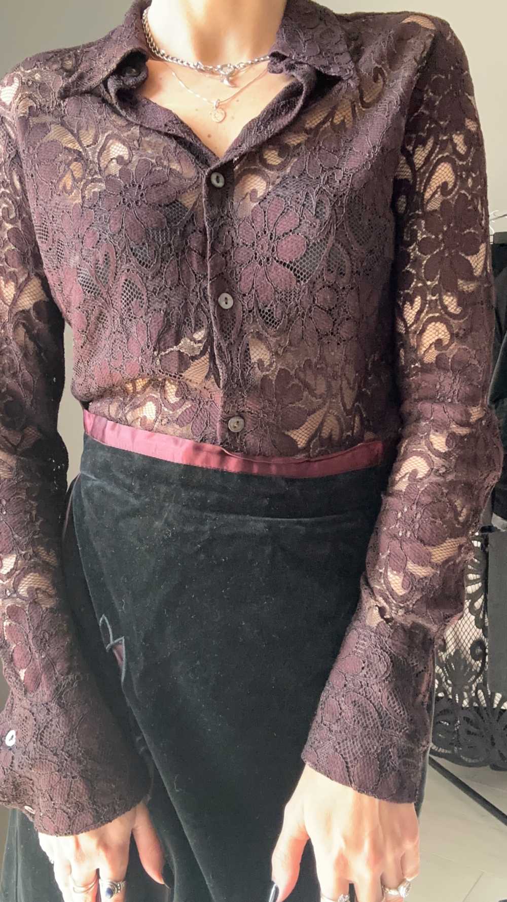 Camicia bordeaux in pizzo