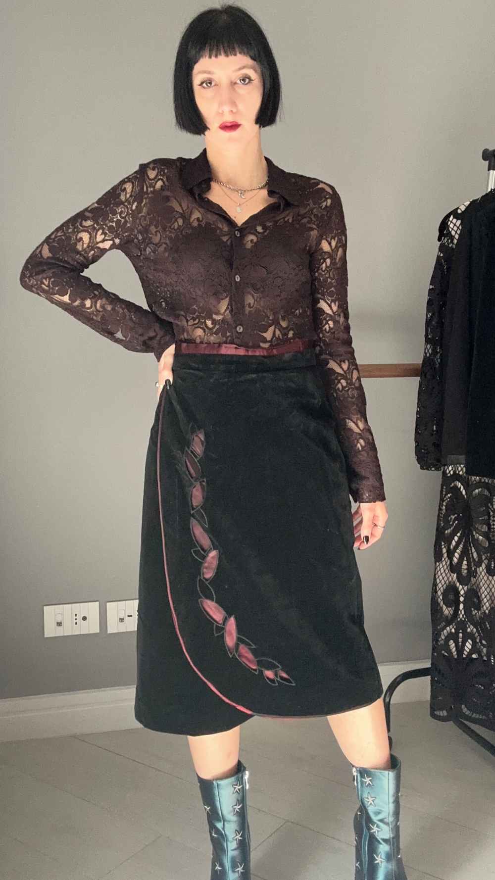 Camicia bordeaux in pizzo