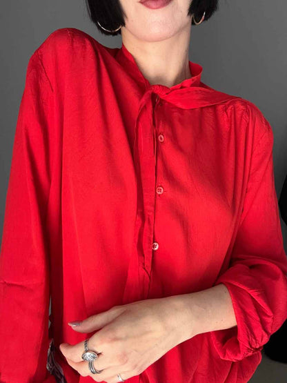 JOAN red silk shirt