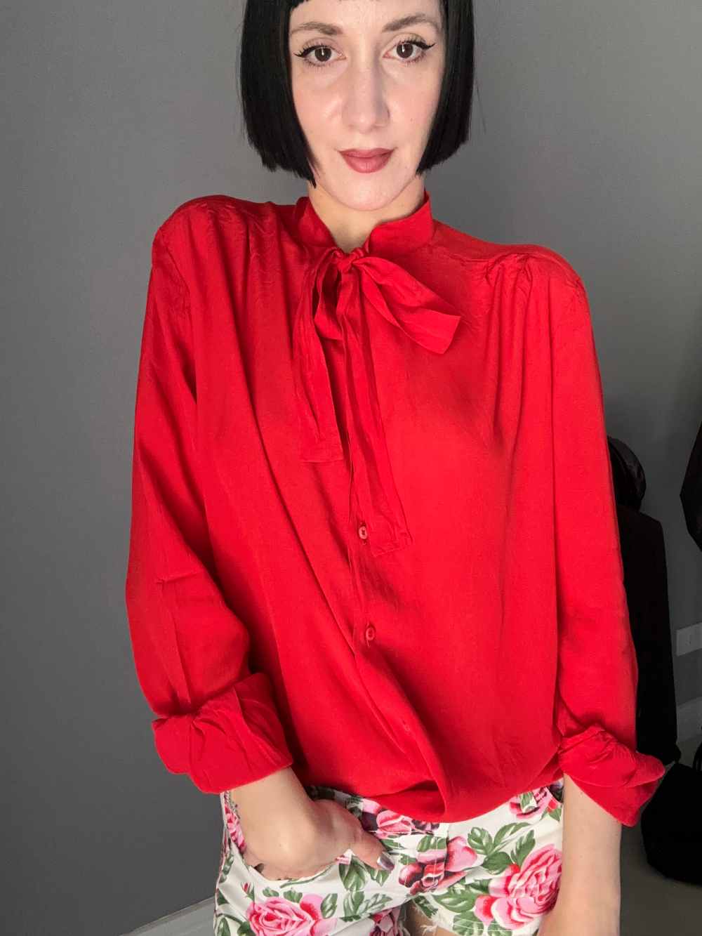 JOAN red silk shirt