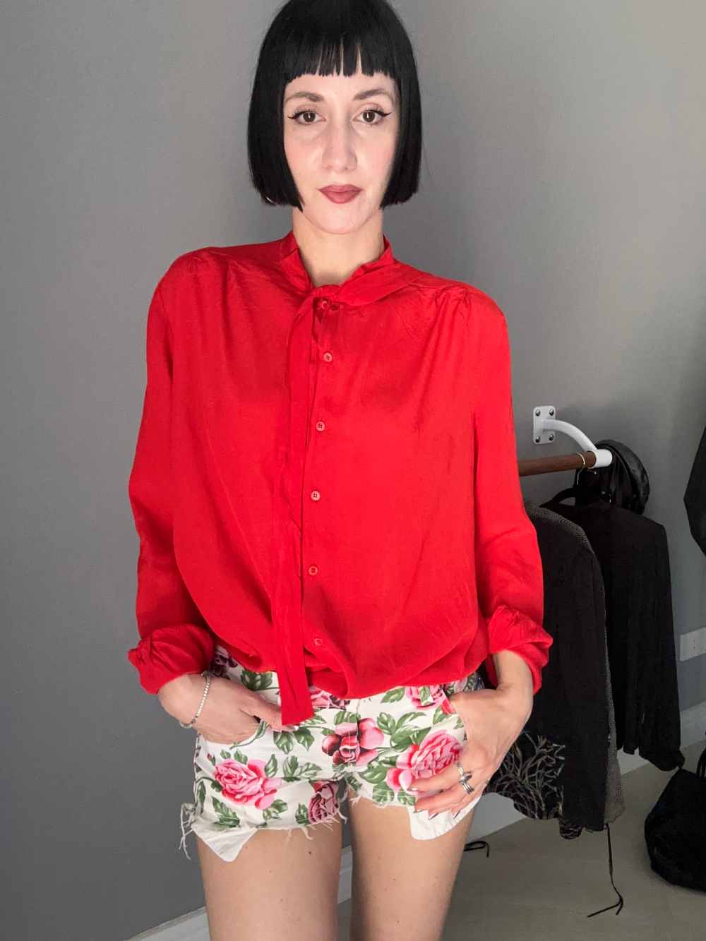 JOAN red silk shirt