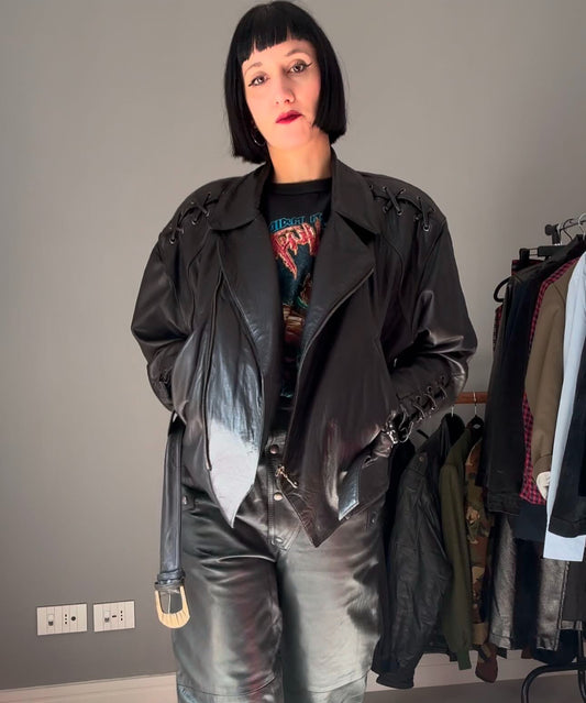 Giubbotto pelle anni 80 con cintura