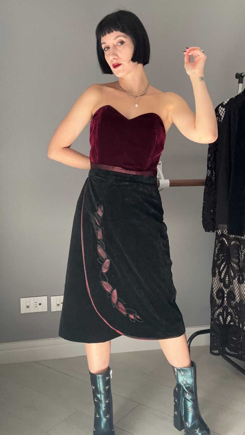 Gonna velluto nera e bordeaux