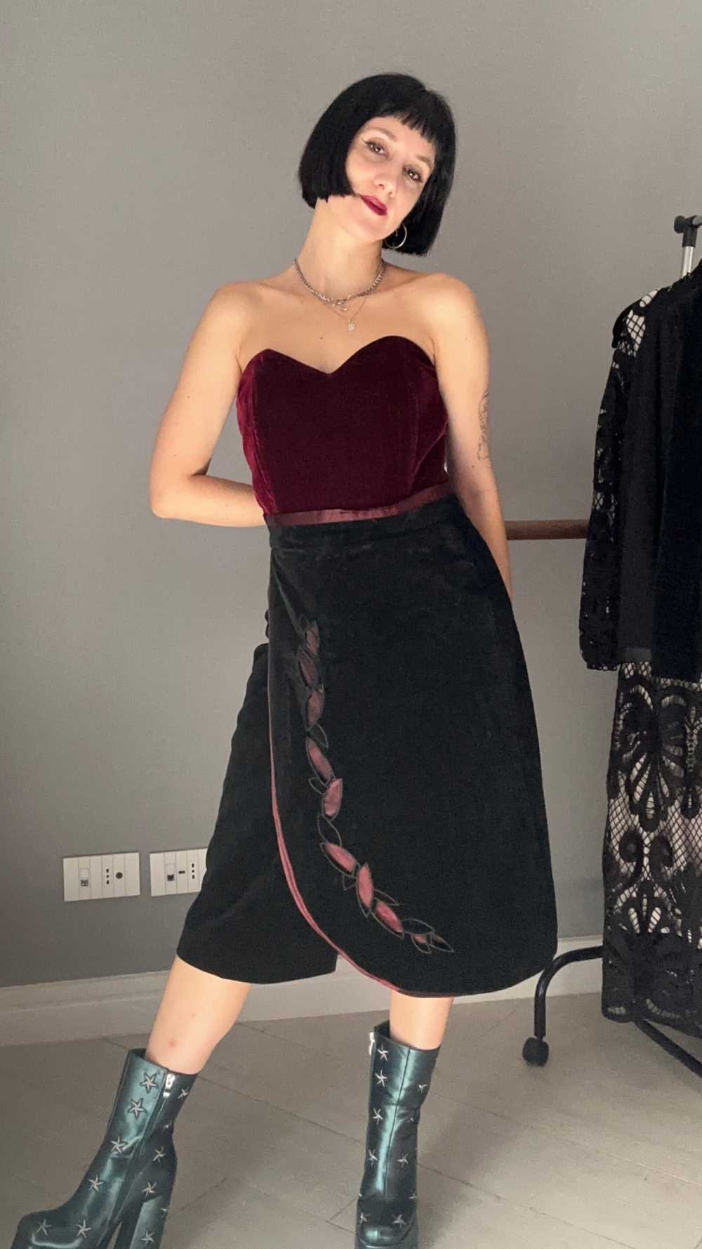 Gonna velluto nera e bordeaux