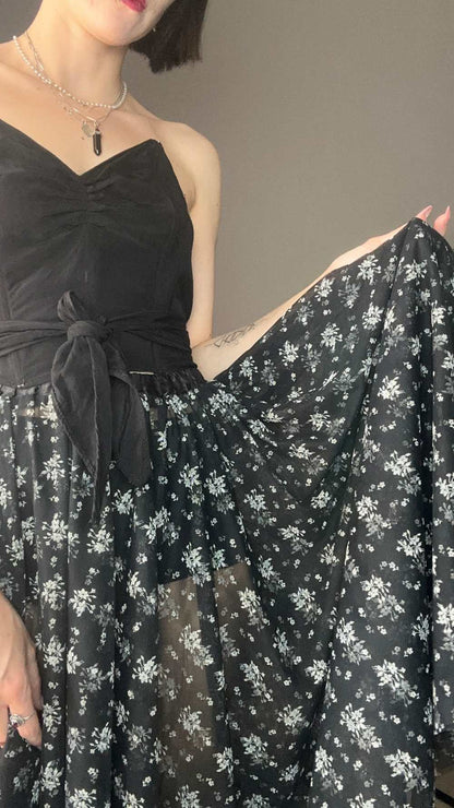 Floral tulle black skirt