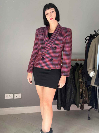 Blazer pied de poule fucsia