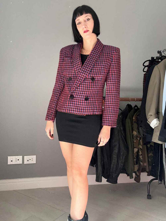 Blazer pied de poule fucsia