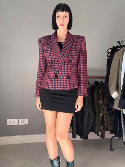 Blazer pied de poule fucsia