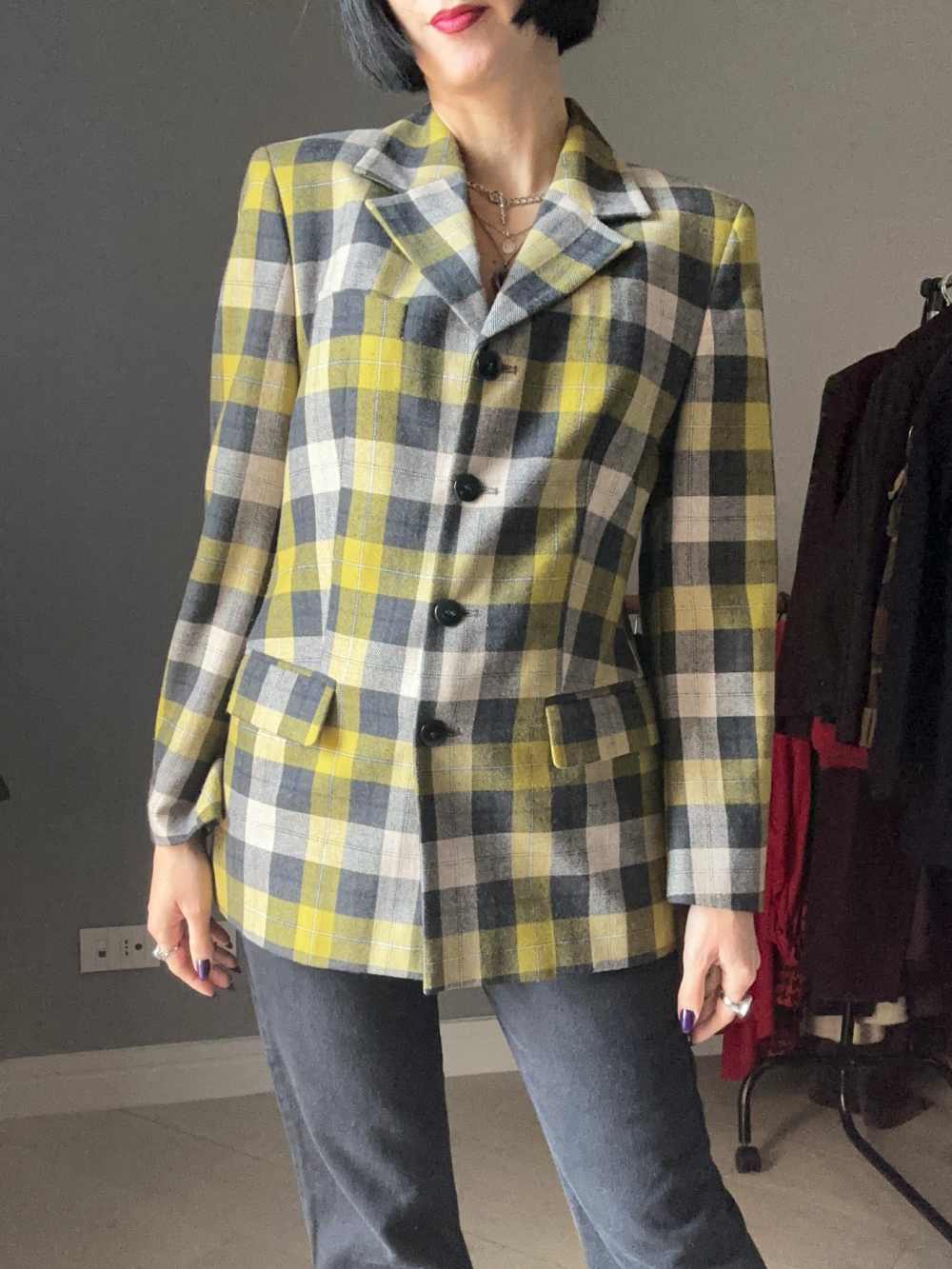 Giacca tartan giallo e grigio