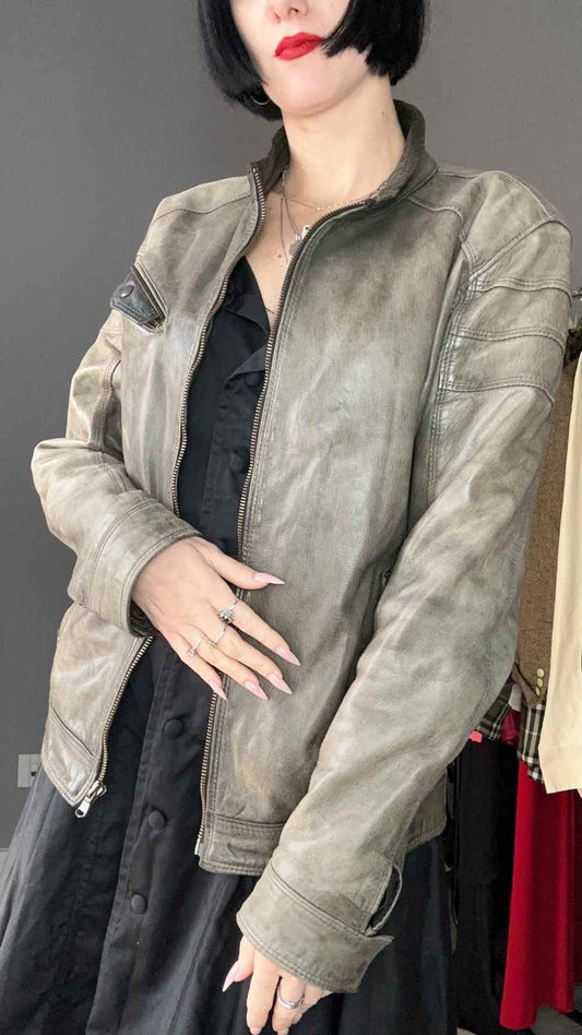 Giubbotto vera pelle beigeverde