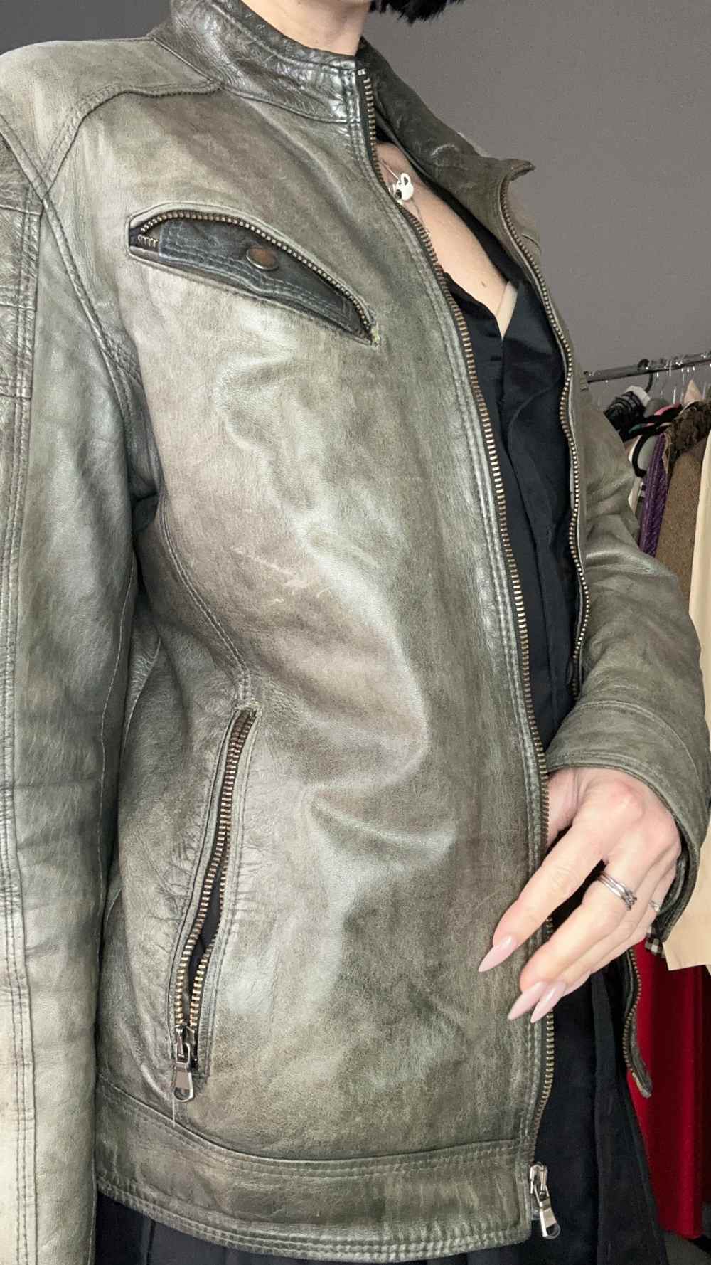 Giubbotto vera pelle beigeverde