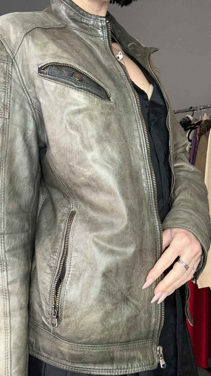Giubbotto vera pelle beigeverde