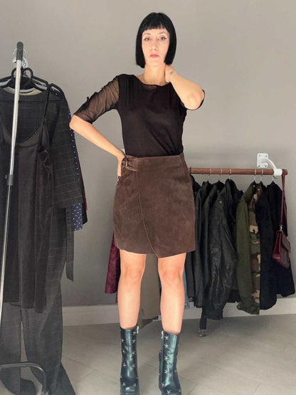 Gonna pelle scamosciata marrone