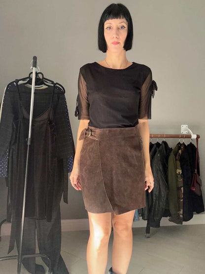 Gonna pelle scamosciata marrone