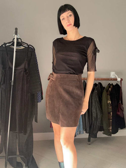 Gonna pelle scamosciata marrone