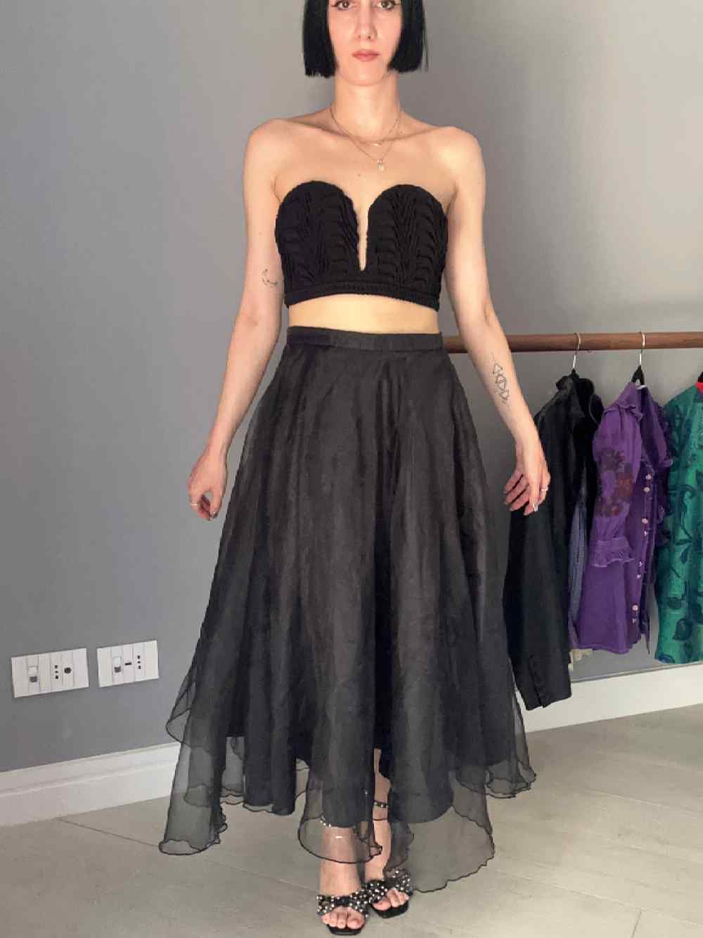 Gonna nera in organza