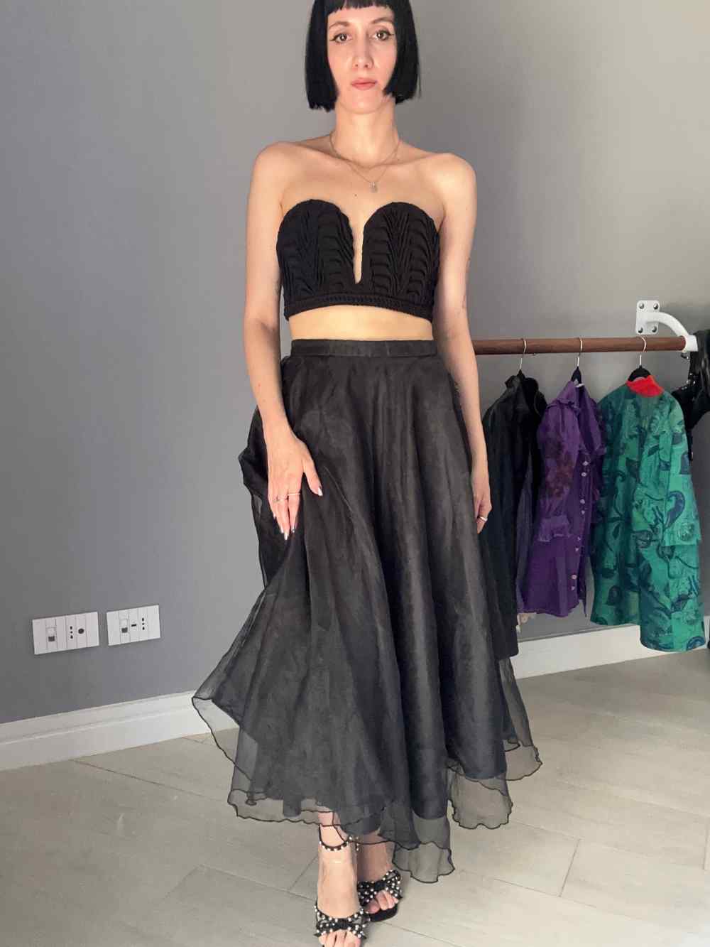 Gonna nera in organza