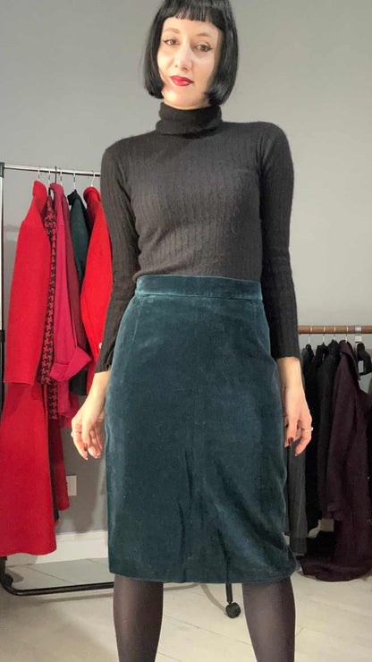 Gonna in velluto color ottanio