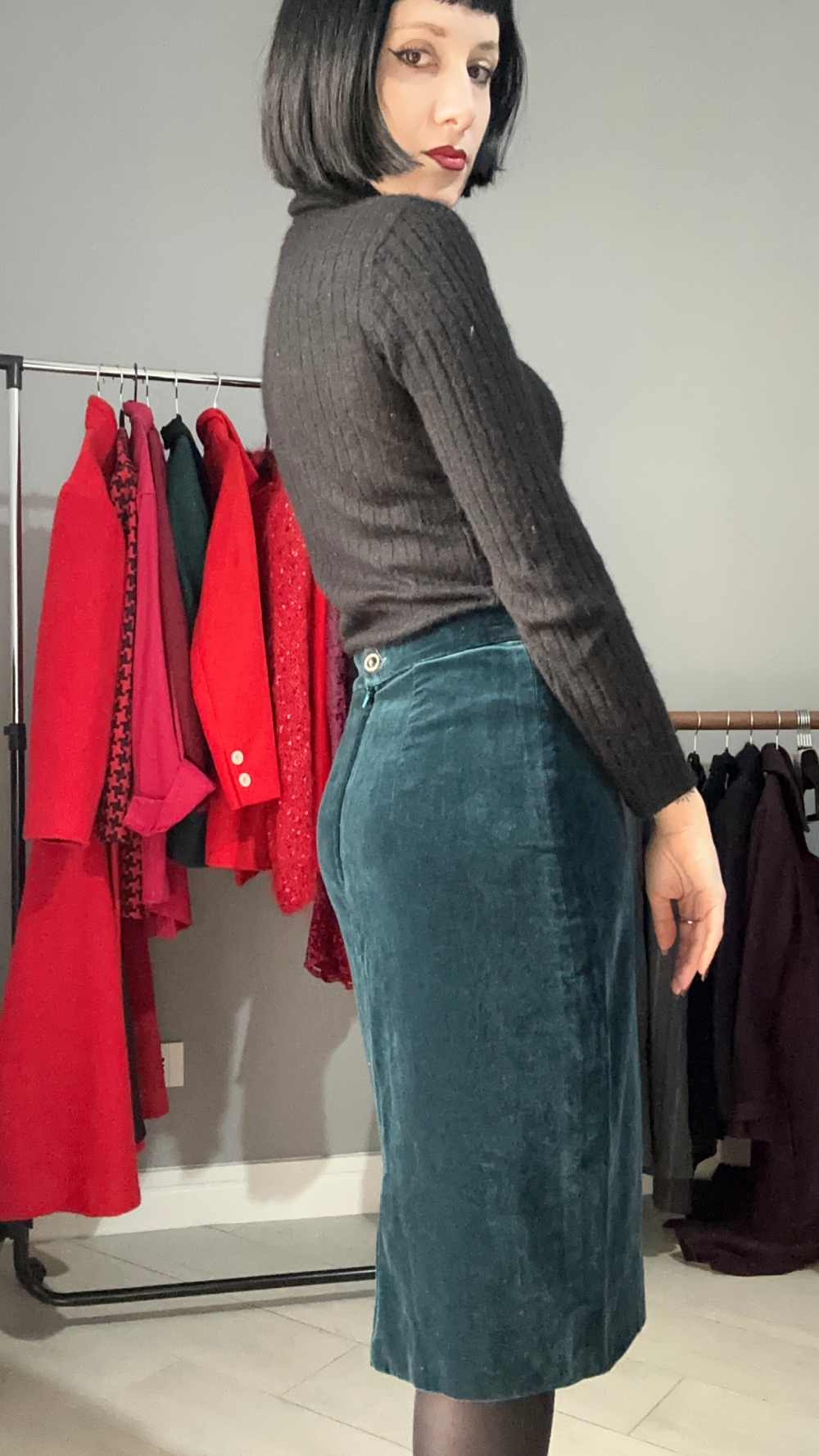 Gonna in velluto color ottanio