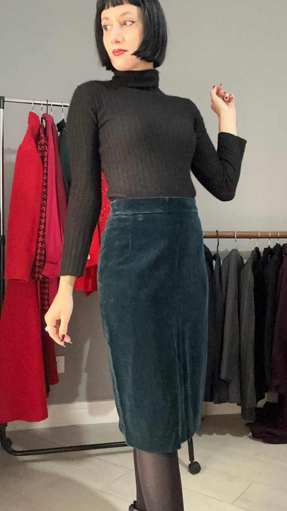 Gonna in velluto color ottanio