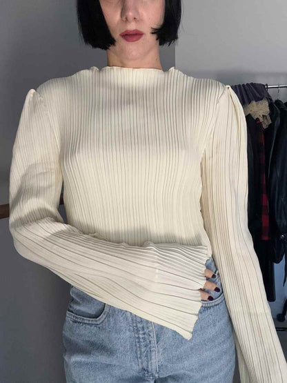 White pleated sweater