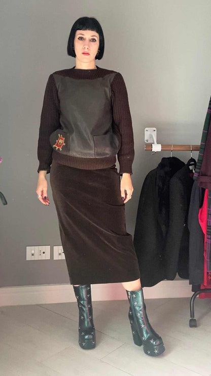 Maglione lana e pelle