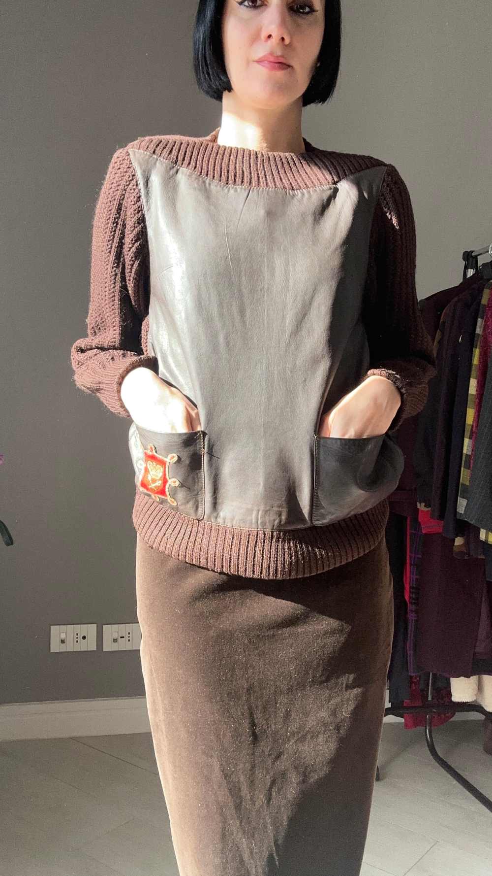 Maglione lana e pelle