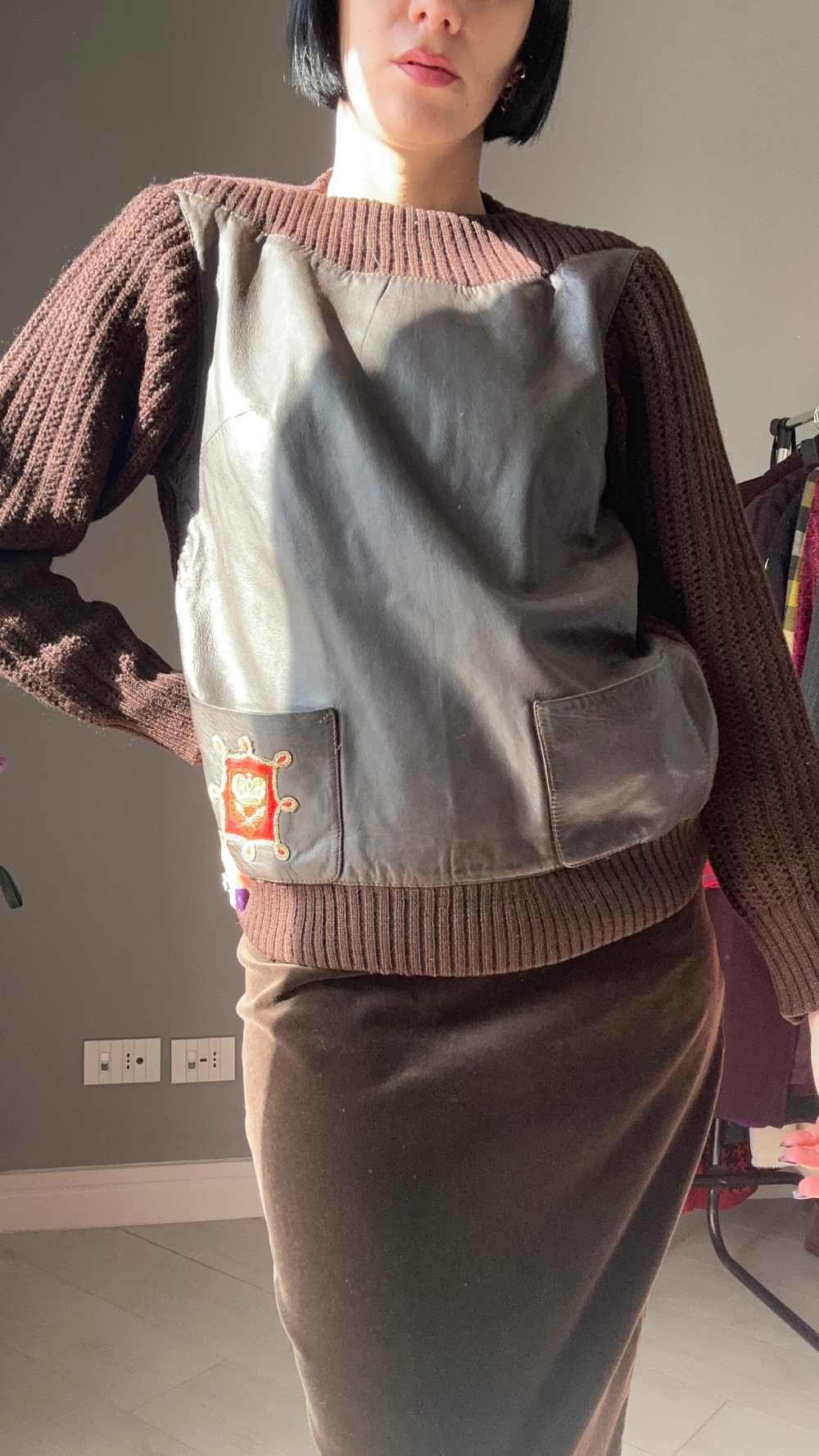 Maglione lana e pelle