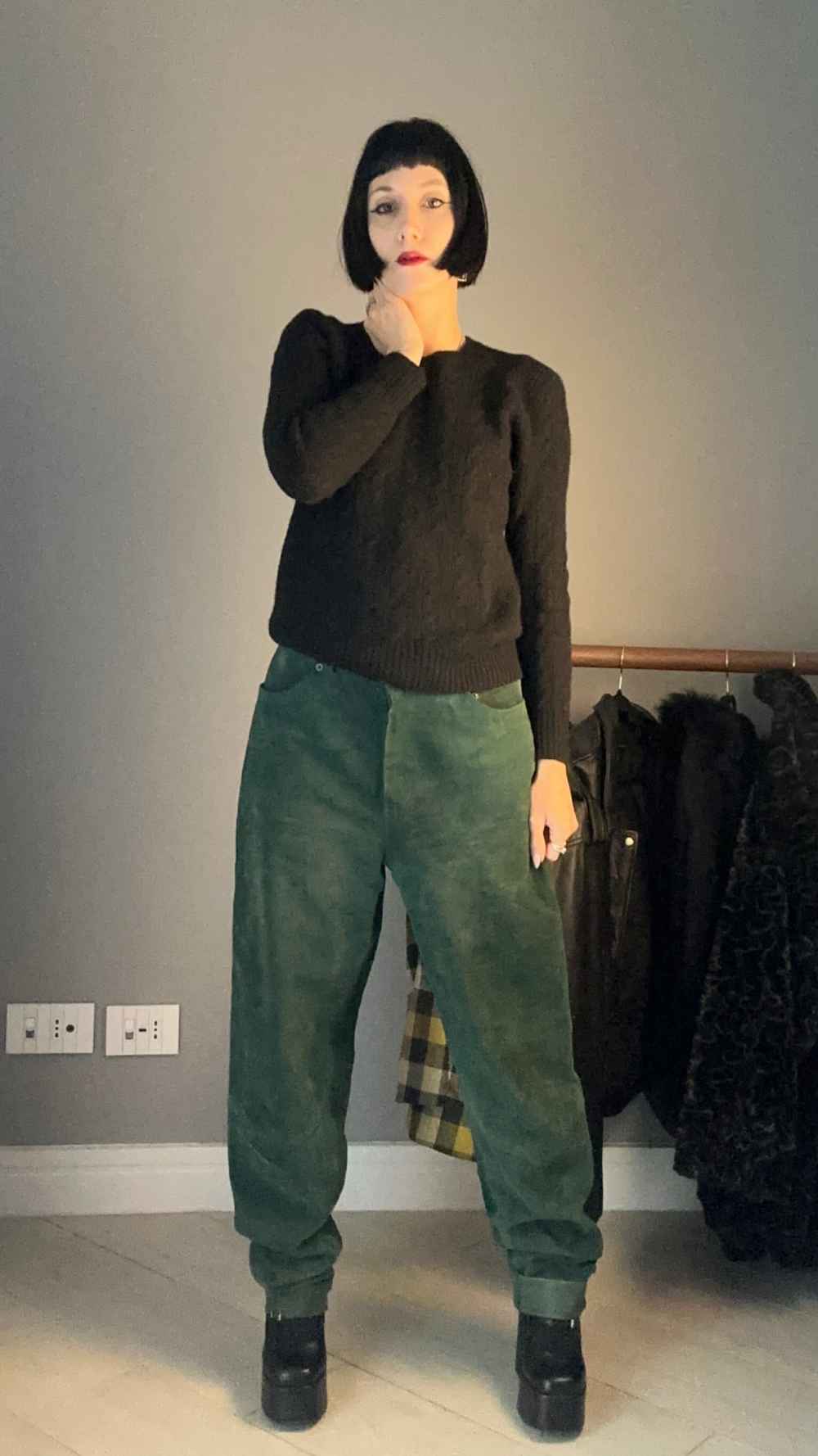 Pantalone vera pelle verde