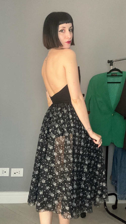 Floral tulle black skirt