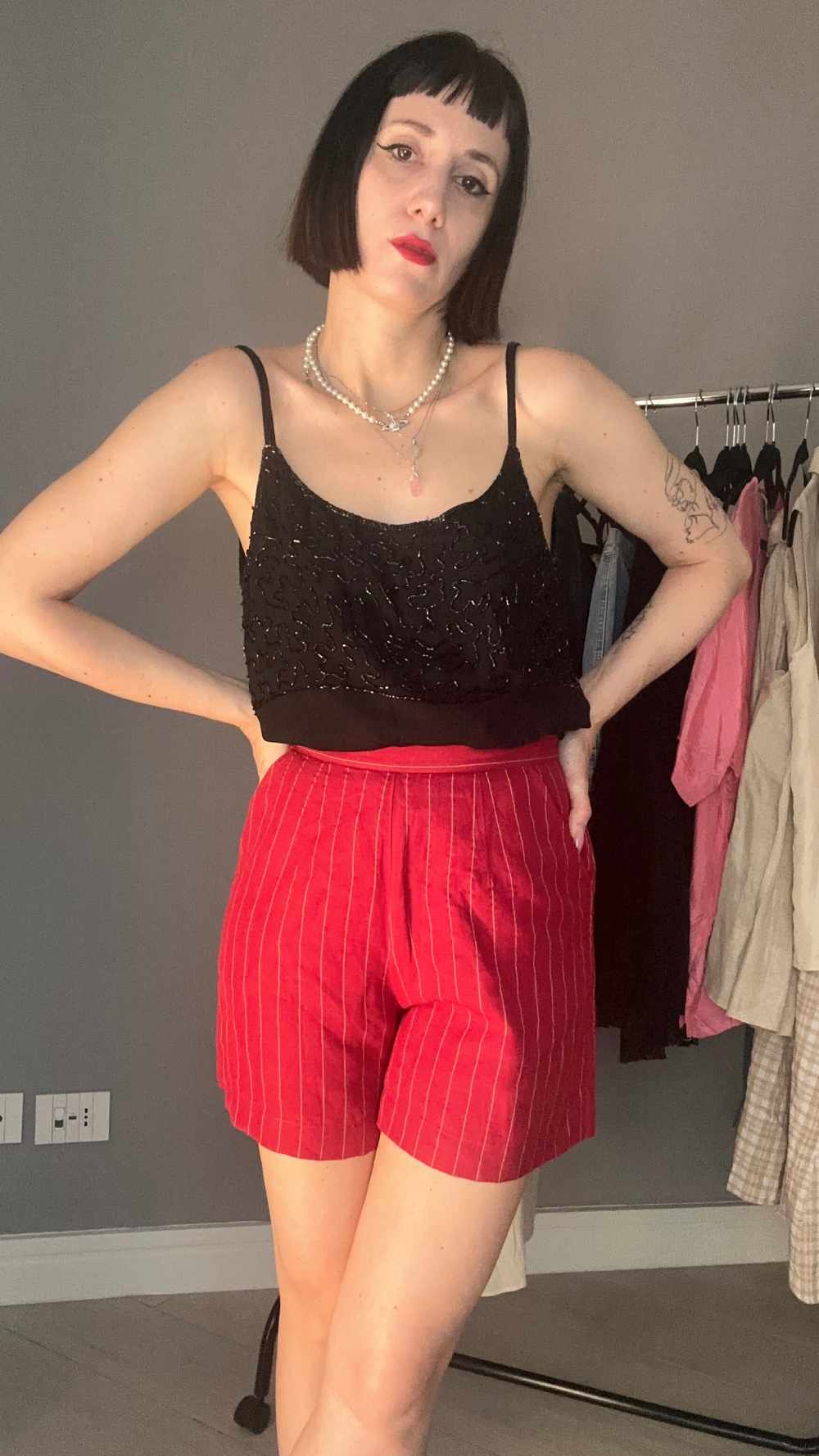 Shorts gessato rosso