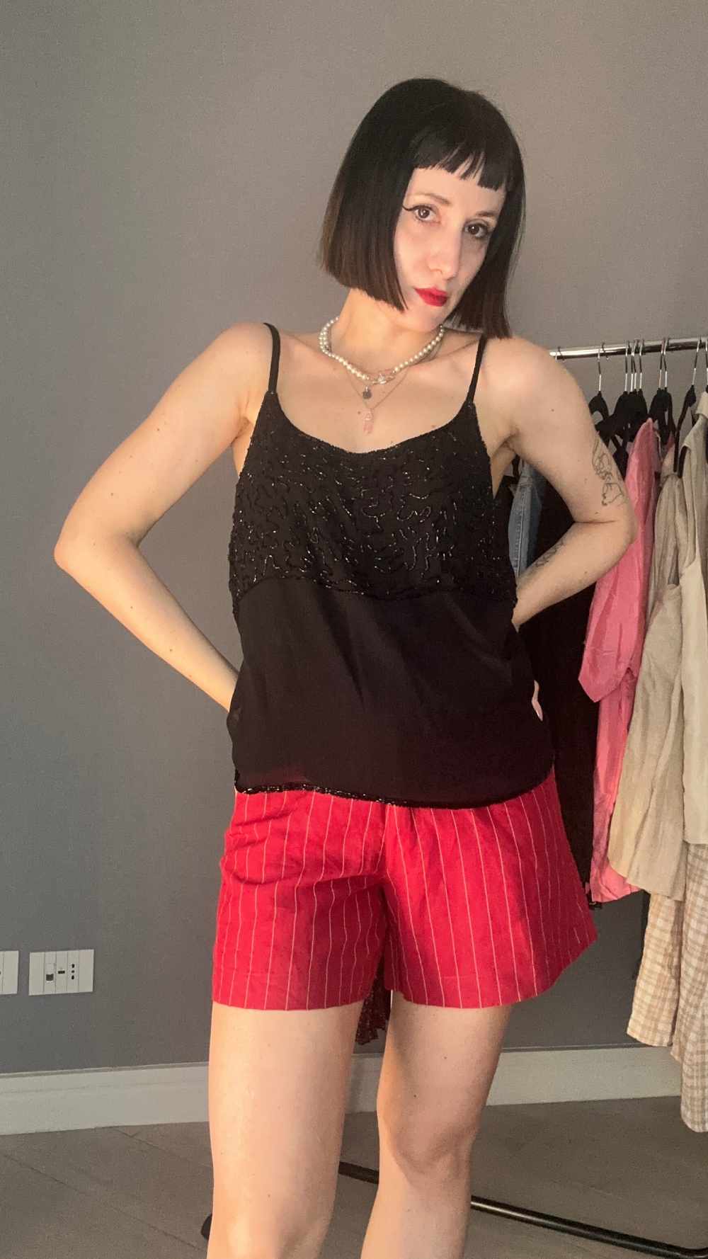 Shorts gessato rosso